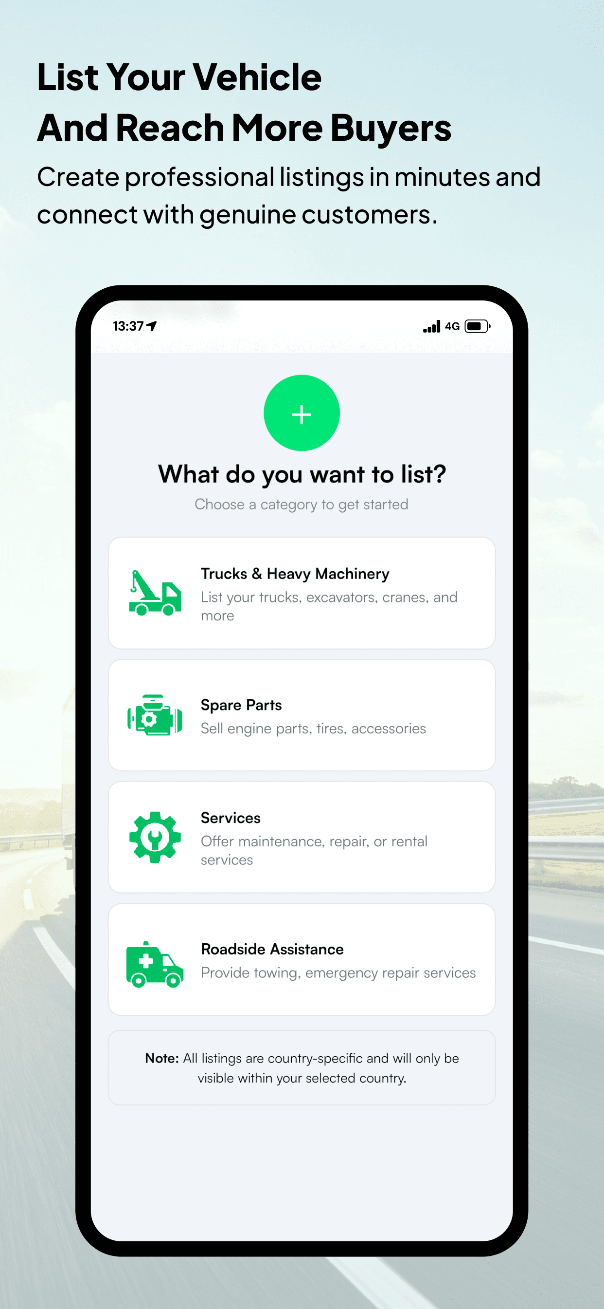 Sooq Trucks App Screen: Post Ad